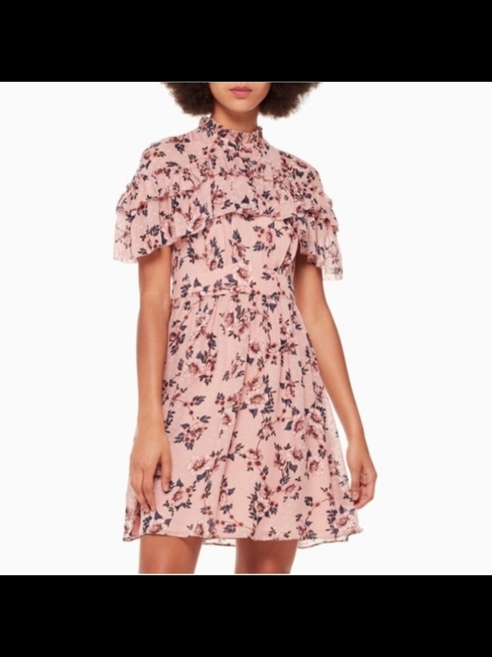 kate spade Pink Floral Ruffle High-Neck Mini Dress